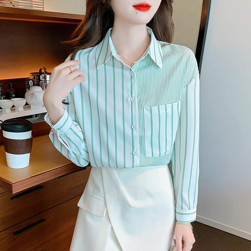 Stripe unique tops autumn shirt for women