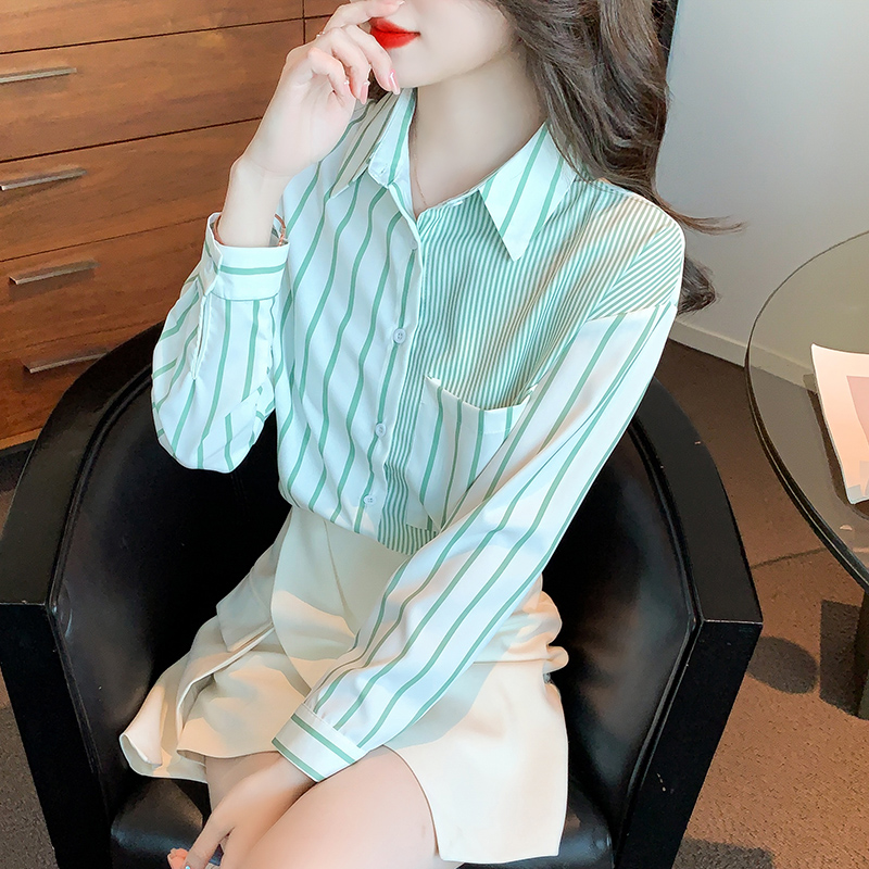 Stripe unique tops autumn shirt for women