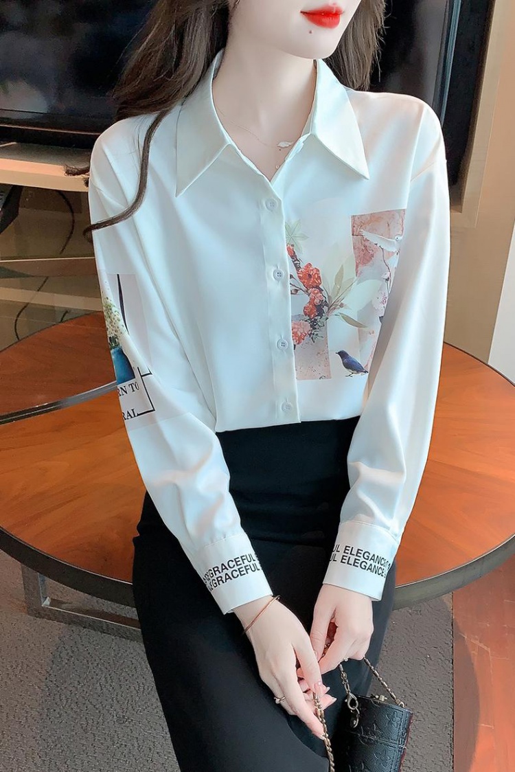 Elegant printing shirt drape autumn chiffon shirt