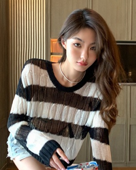 Pullover round neck stripe sweater for women
