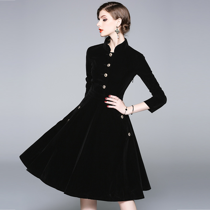 Elegant big skirt slim fashion retro velvet dress