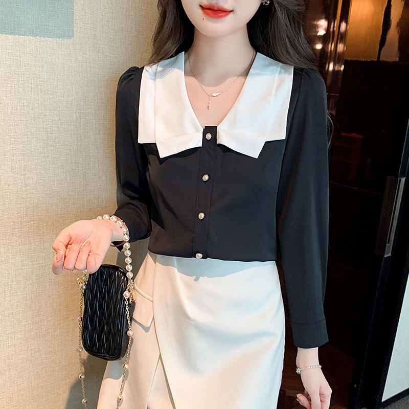 Autumn doll collar tops Western style T-shirt for women
