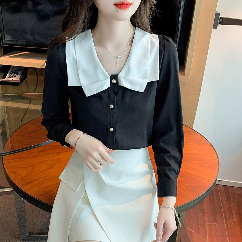 Autumn doll collar tops Western style T-shirt for women
