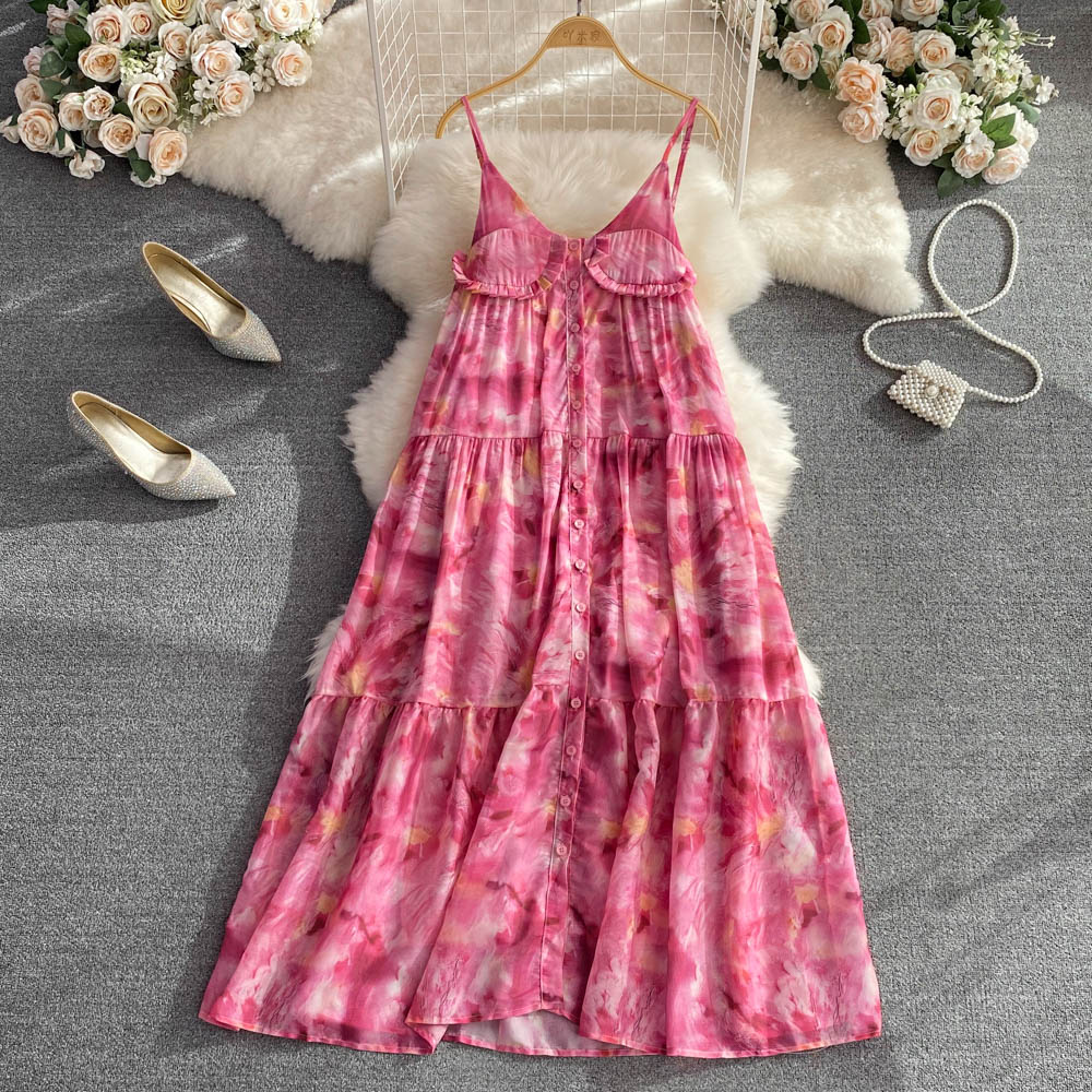 Floral vacation long dress ladies strap dress for women