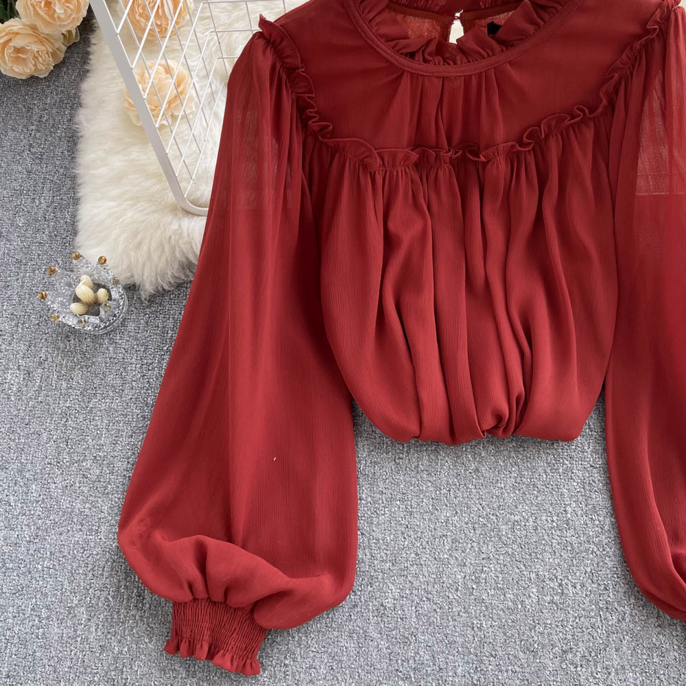 Long sleeve red small shirt Western style shirt for women