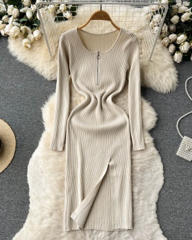 Slim package hip summer knitted long sleeve dress