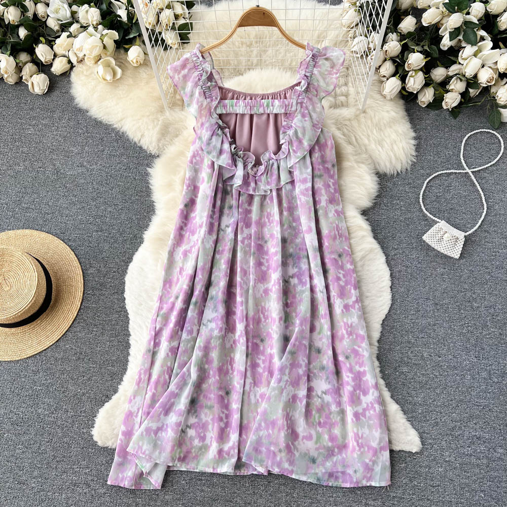 Seaside summer vest sleeveless floral long dress for women