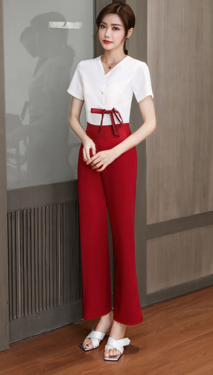Short sleeve slim overalls business suit 2pcs set