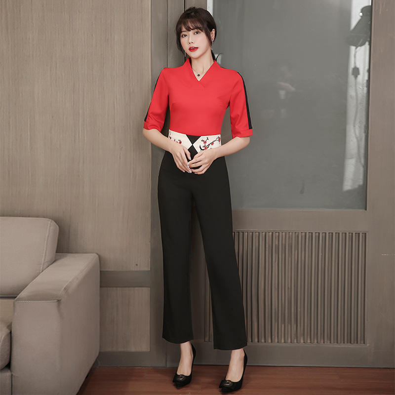 Fashion Chinese style overalls business suit a set for women