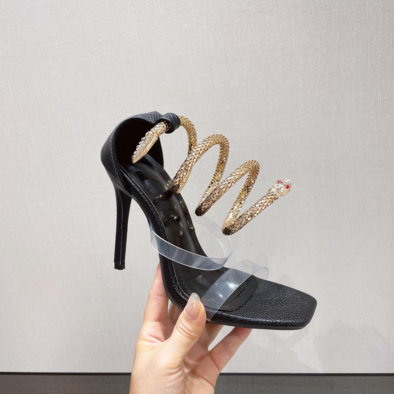 Fashion sandals square head high-heeled shoes