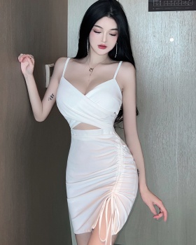 Tight hollow sling sexy drawstring package hip dress
