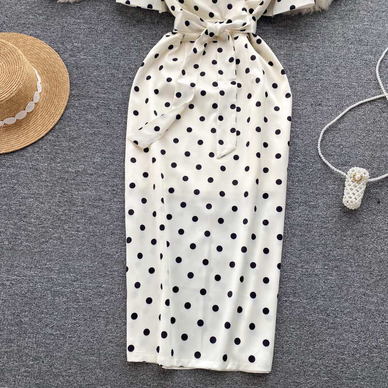 France style vacation polka dot package hip summer dress for women