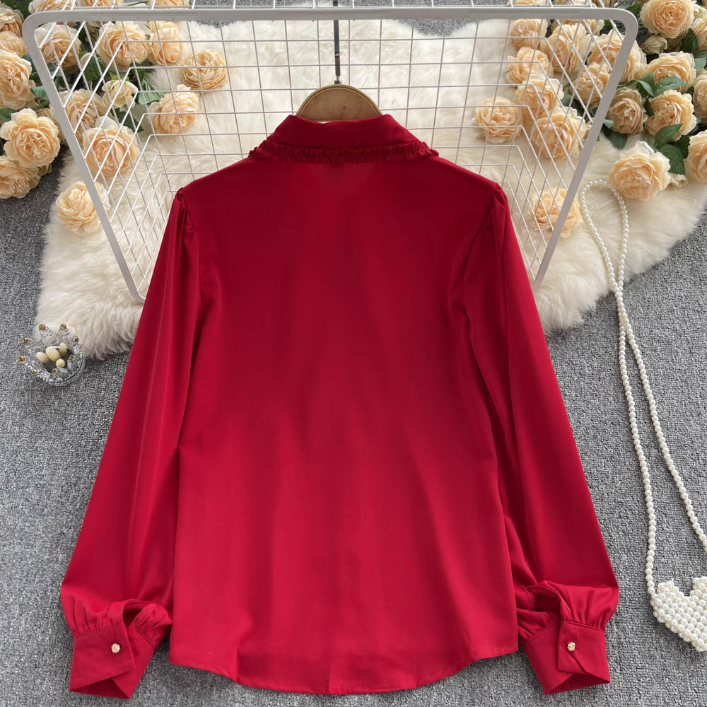 Autumn red long sleeve shirt France style temperament tops