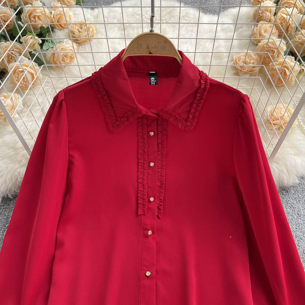 Autumn red long sleeve shirt France style temperament tops