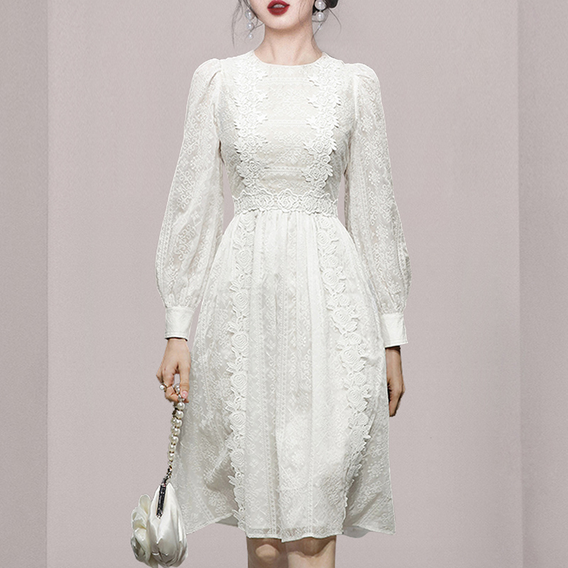 Round neck France style lace summer dress