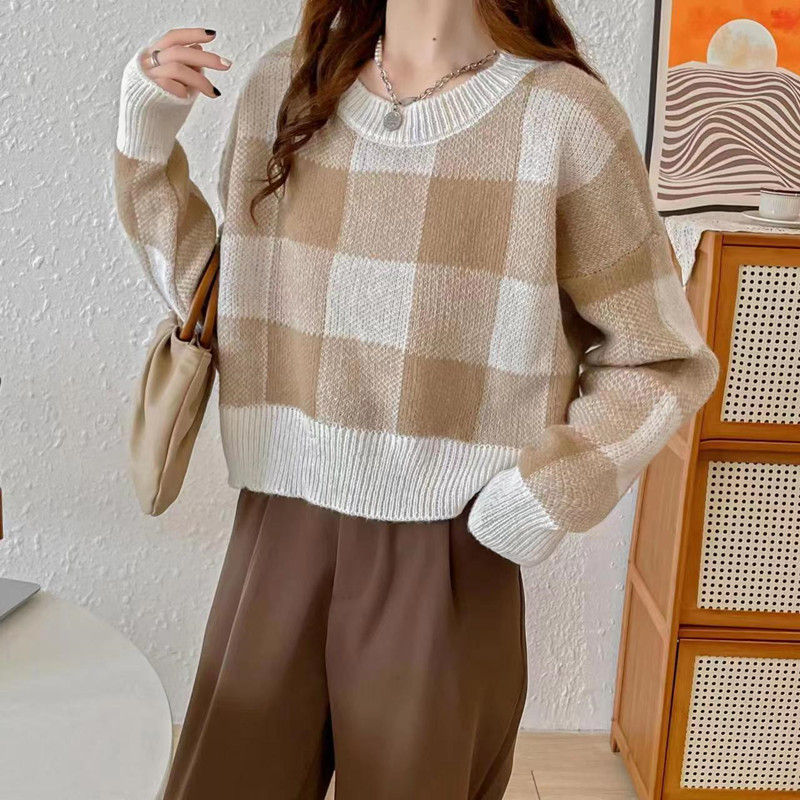Autumn slim mixed colors short all-match sweater for women