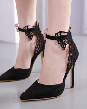 Fine-root all-match pointed black high-heeled shoes for women