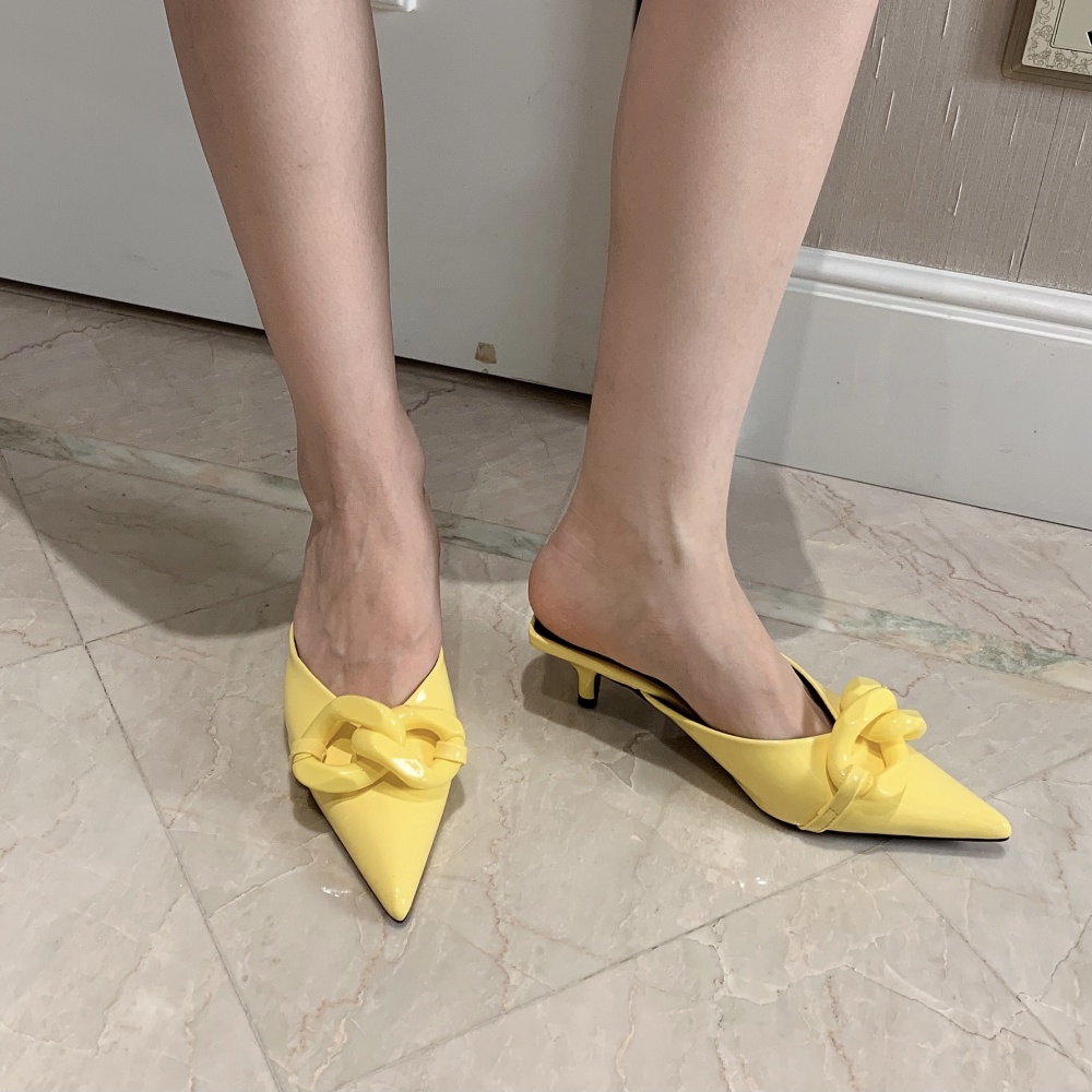 Hasp high-heeled pointed candy colors slippers for women