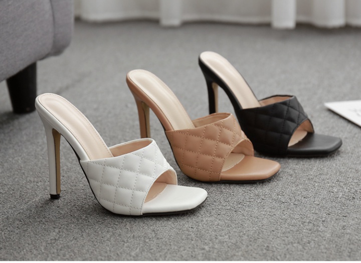 Summer European style plaid high-heeled slippers