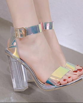 Transparent thick sandals crystal high-heeled shoes