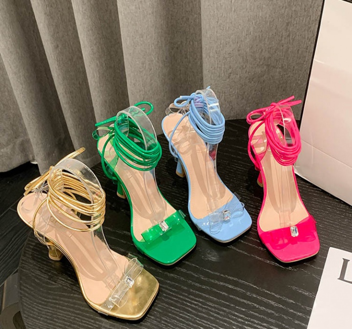 Cross bandage high-heeled shoes bow sandals for women