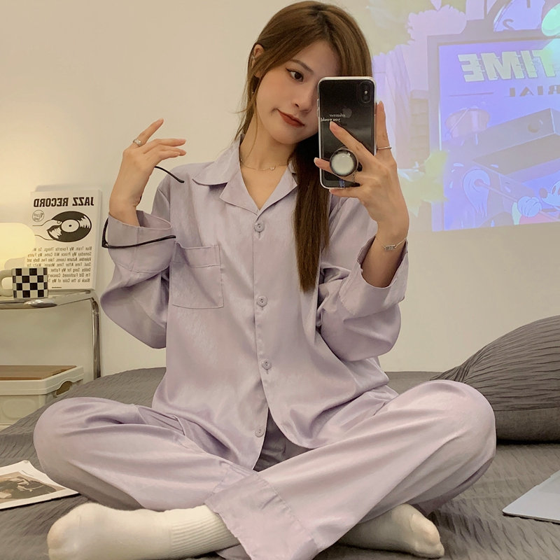 Korean style pajamas long pants 2pcs set for women