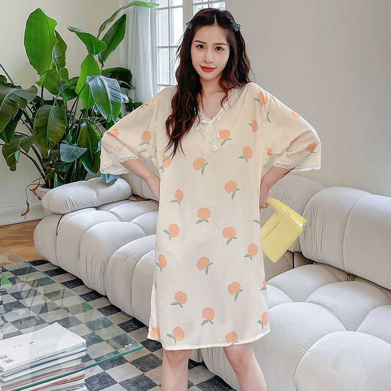 Loose V-neck pajamas summer long dress for women