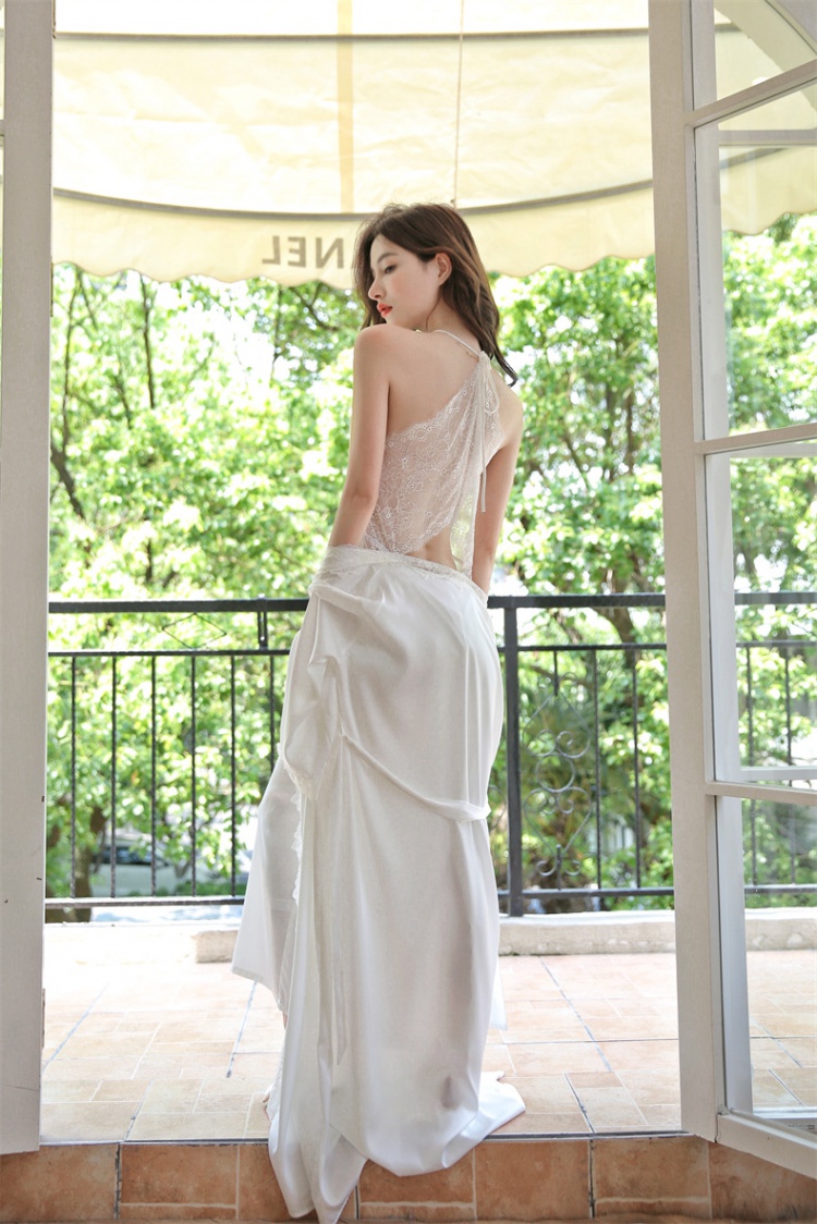 Lace strap dress long nightgown 2pcs set for women