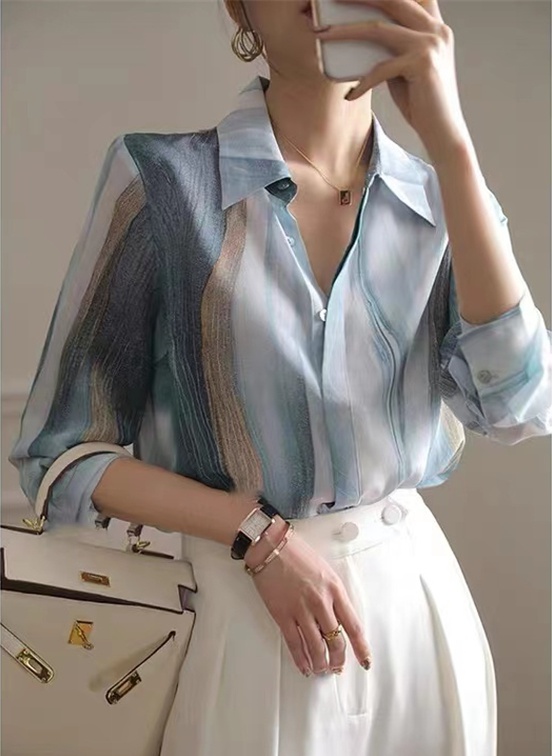Summer gradient real silk long sleeve shirt for women