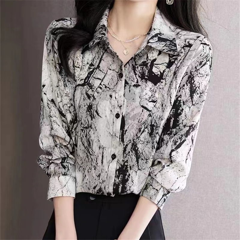 Silk long sleeve loose tops thin spring and autumn shirt