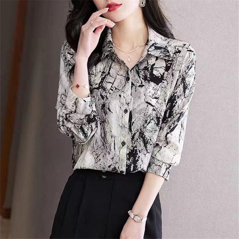 Silk long sleeve loose tops thin spring and autumn shirt