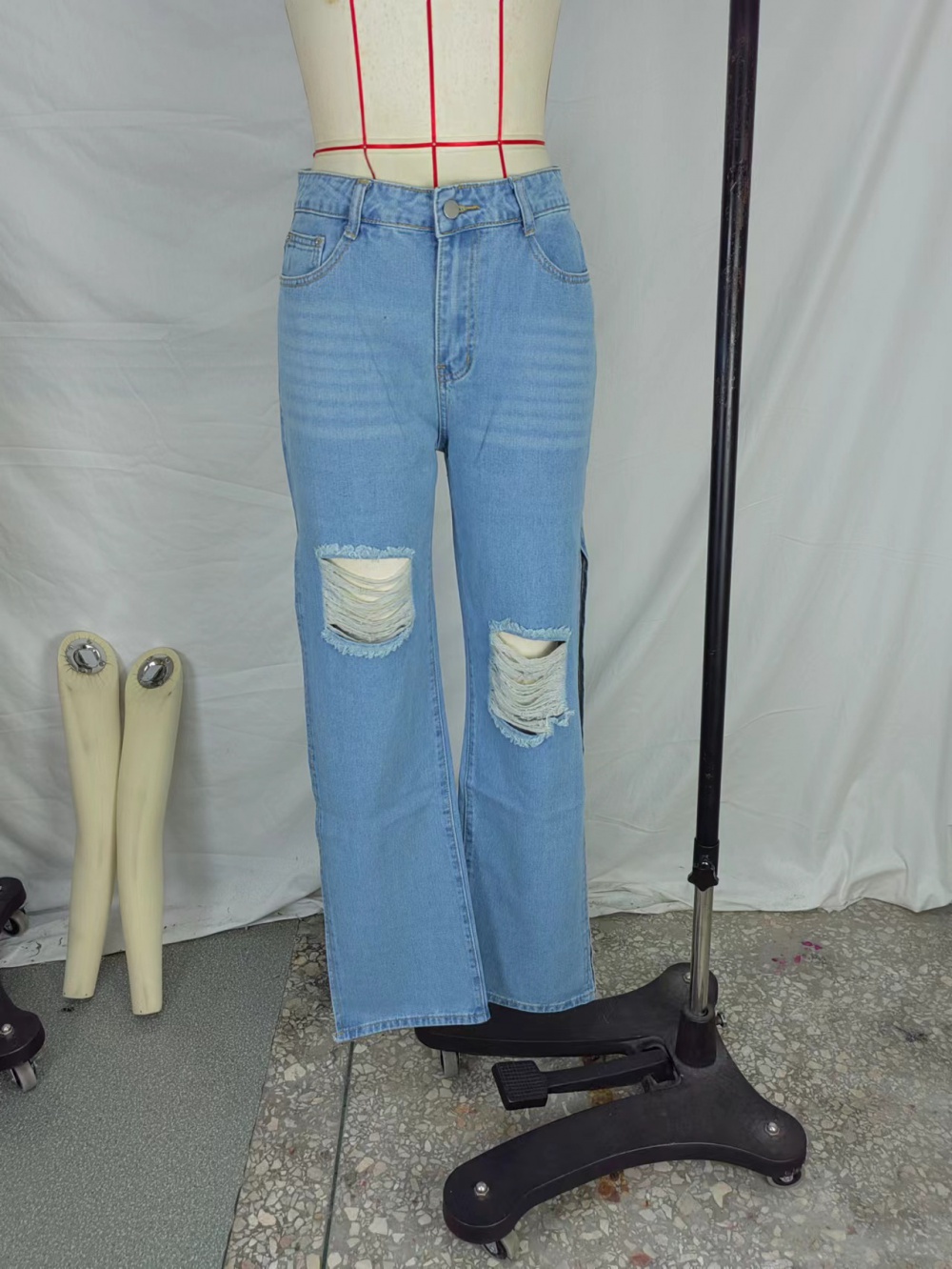 Holes European style split jeans for women