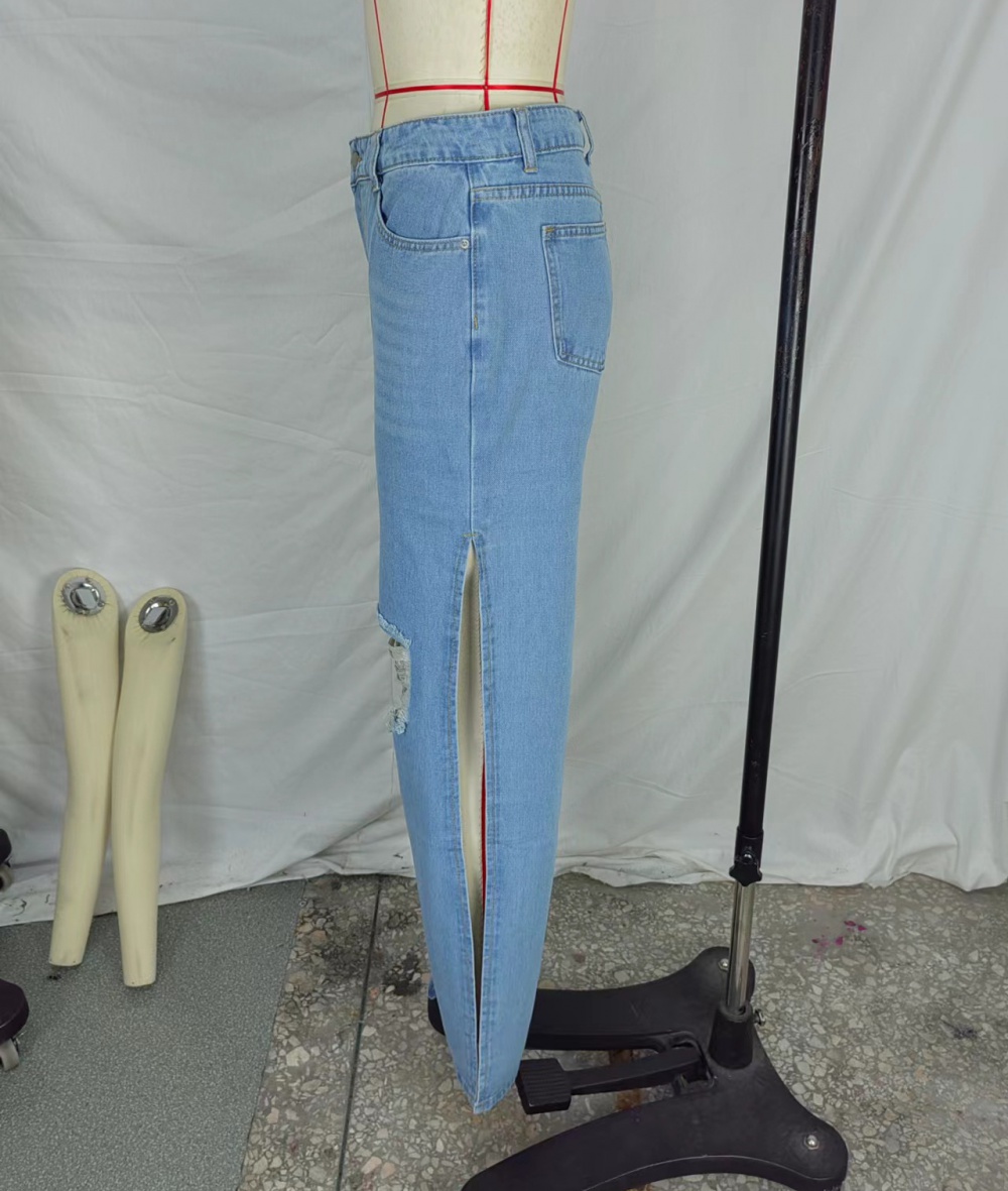Holes European style split jeans for women