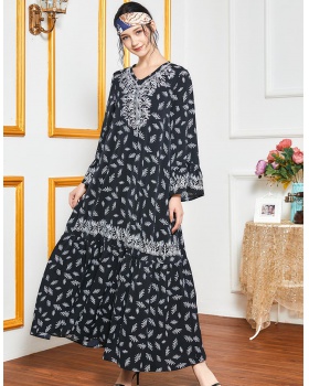 Elegant embroidery long dress long sleeve dress for women
