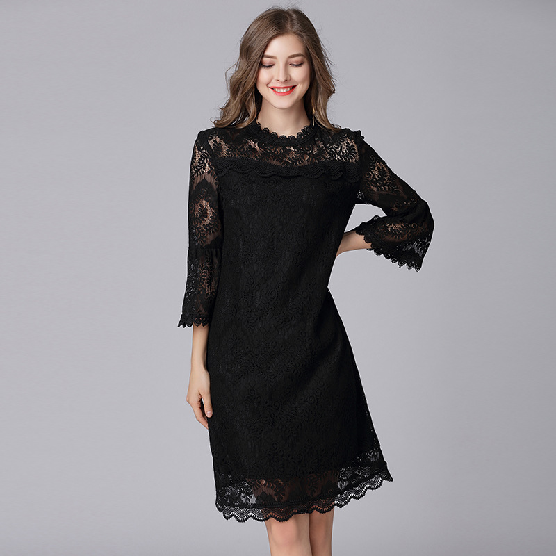 Spring and autumn trumpet sleeves loose middle-aged dress