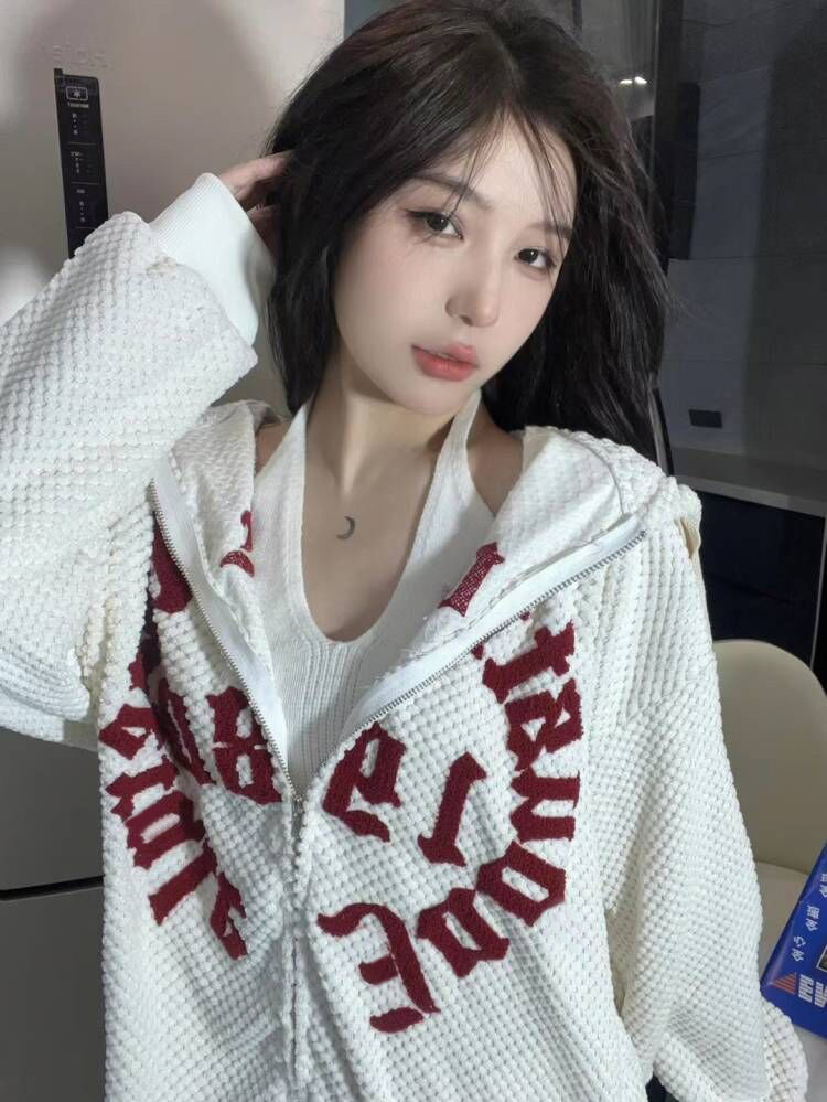Letters all-match hooded hoodie loose autumn coat for women