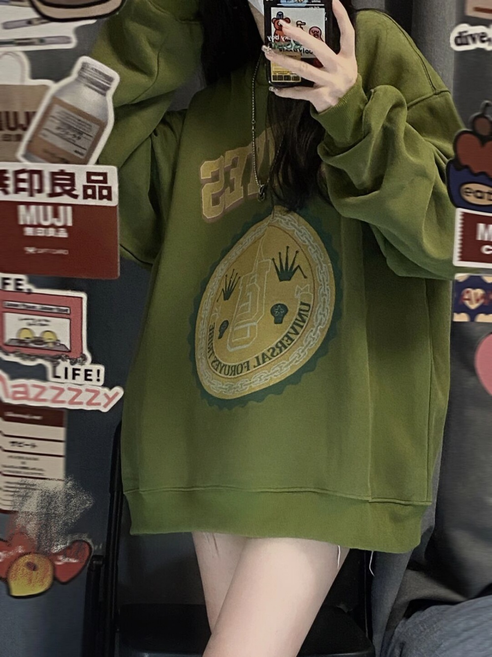 Pullover autumn Korean style hoodie green retro coat