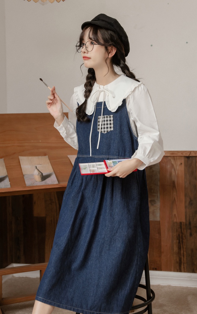 Korean style vest student dress 2pcs set for women