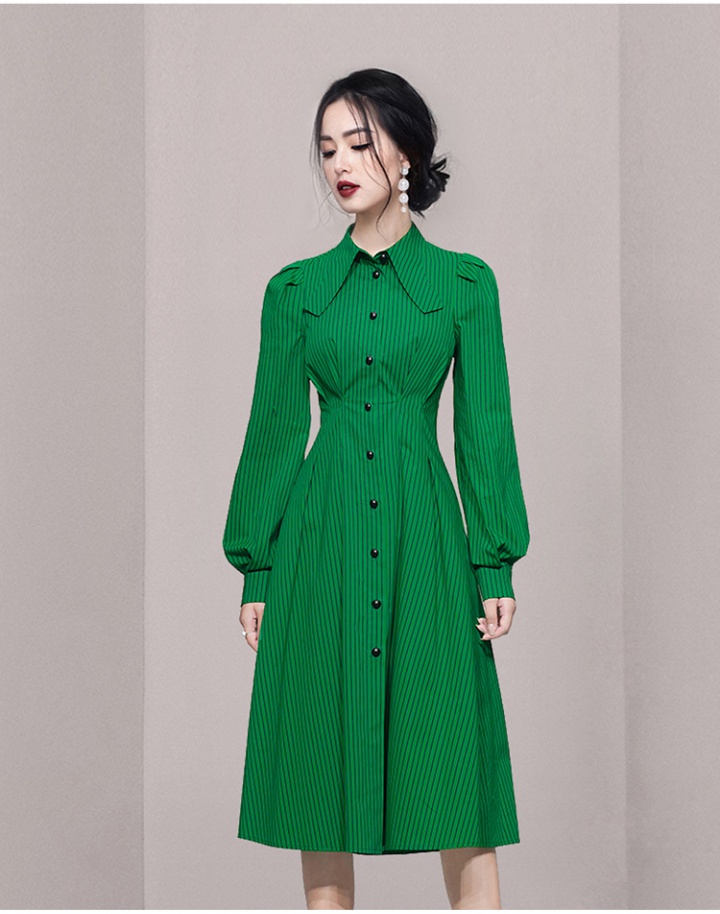 Green fashion slim shirt autumn butterfly collar dress