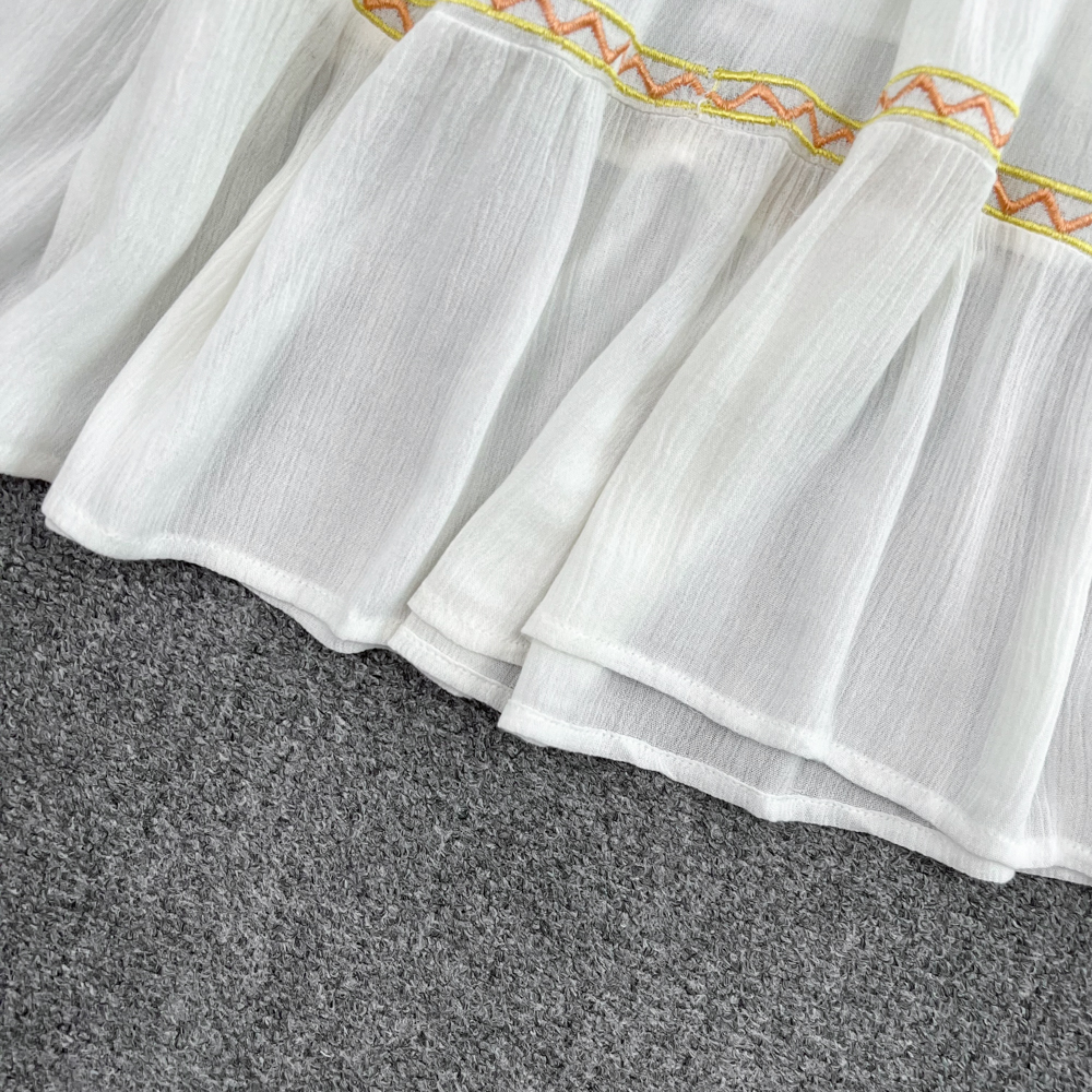 Embroidery vacation long dress square collar dress