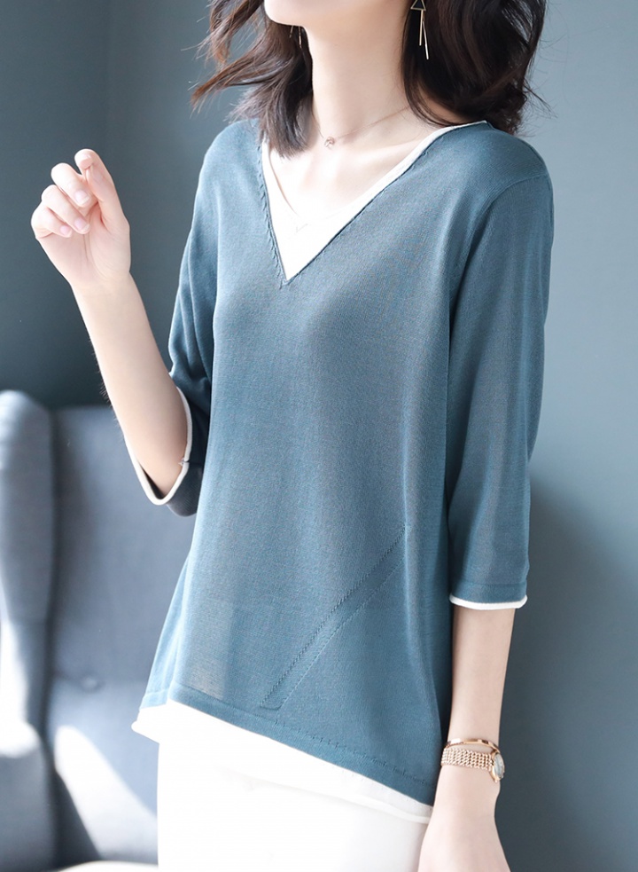 V-neck thin tops loose T-shirt for women