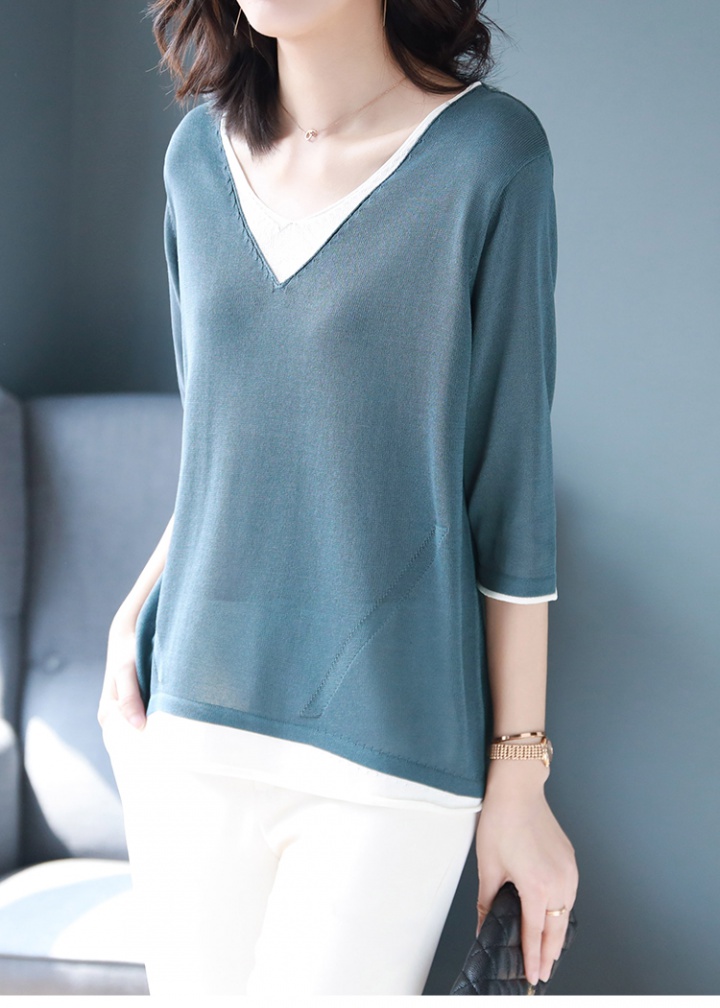 V-neck thin tops loose T-shirt for women