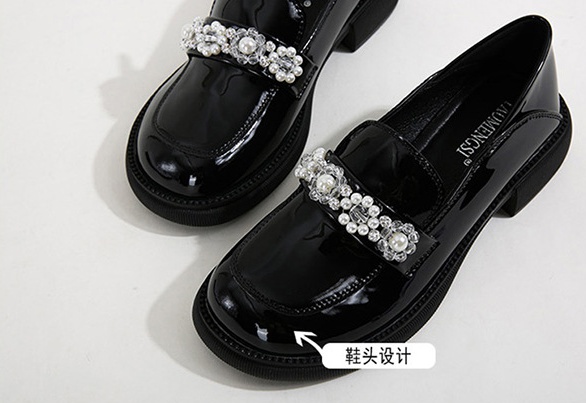 Pearl round lazy shoes crystal leather shoes for women