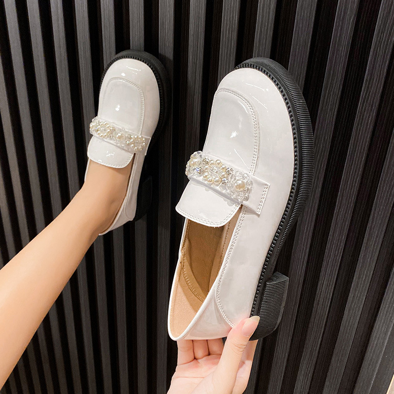 Pearl round lazy shoes crystal leather shoes for women