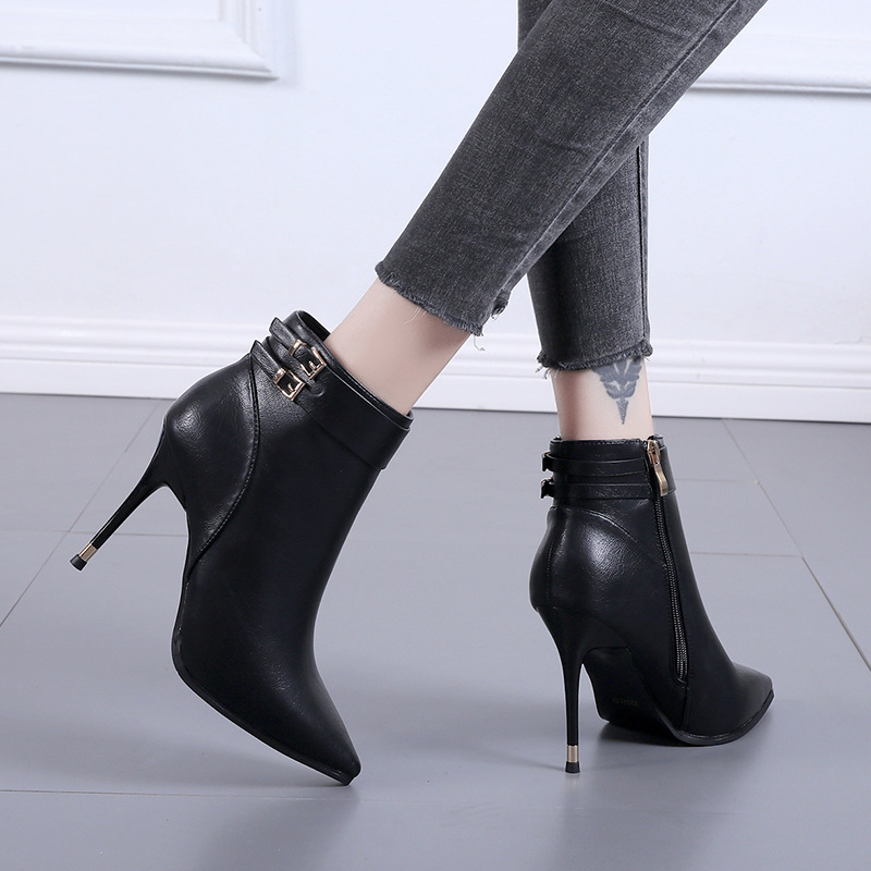 Pointed martin boots fine-root ankle boots for women