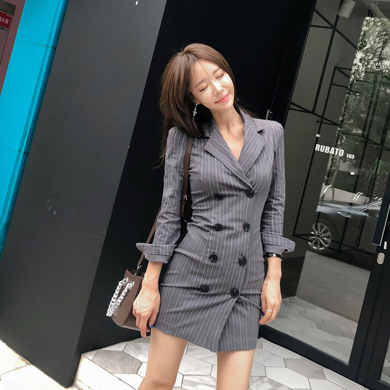 Korean style slim business suit double-breasted dress