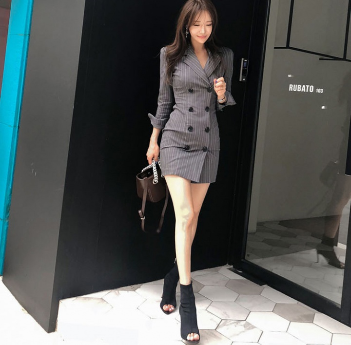 Korean style slim business suit double-breasted dress