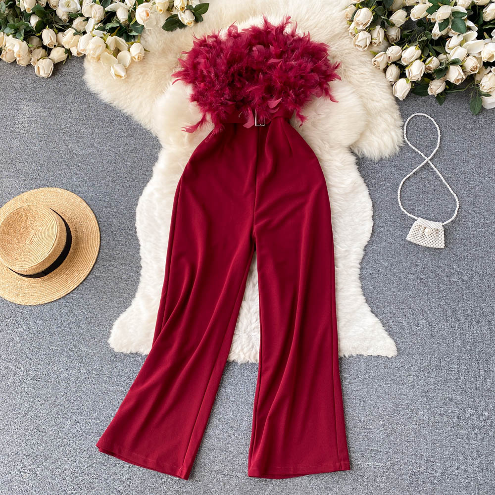 Loose long pants wrapped chest jumpsuit for women