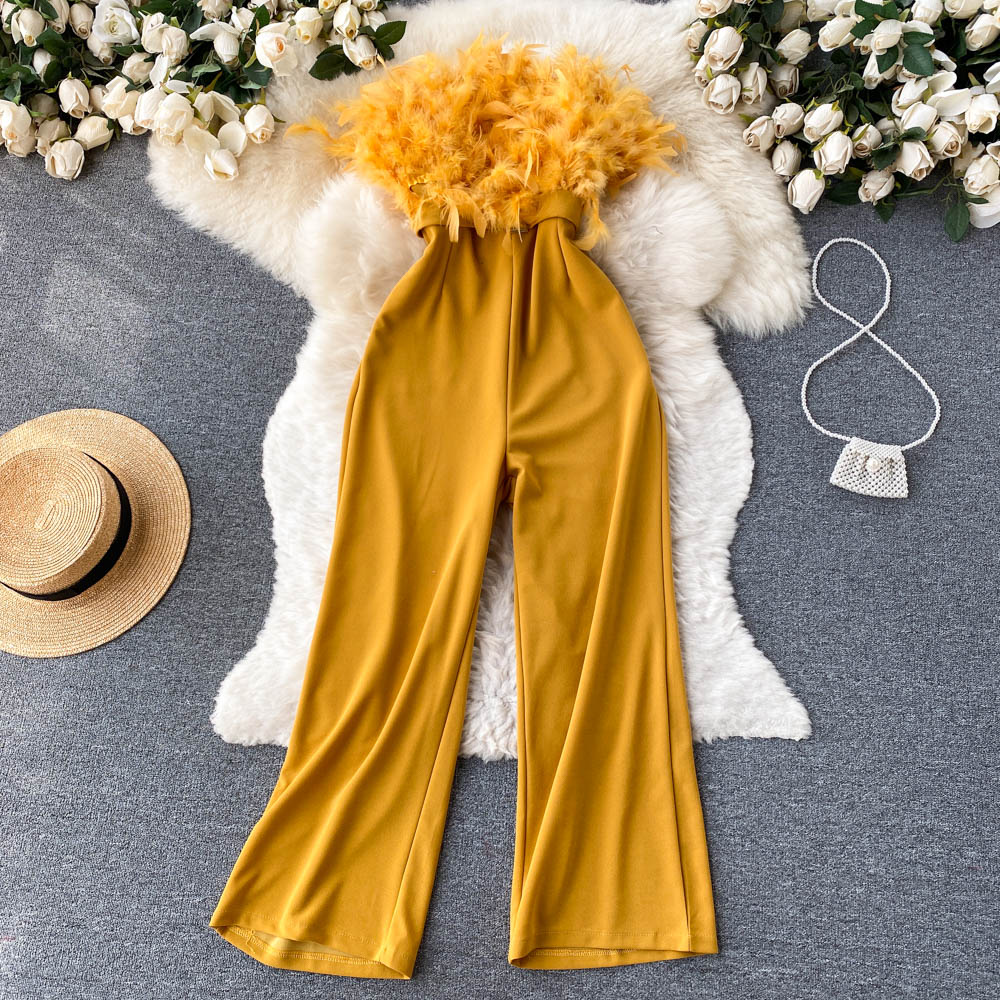 Loose long pants wrapped chest jumpsuit for women