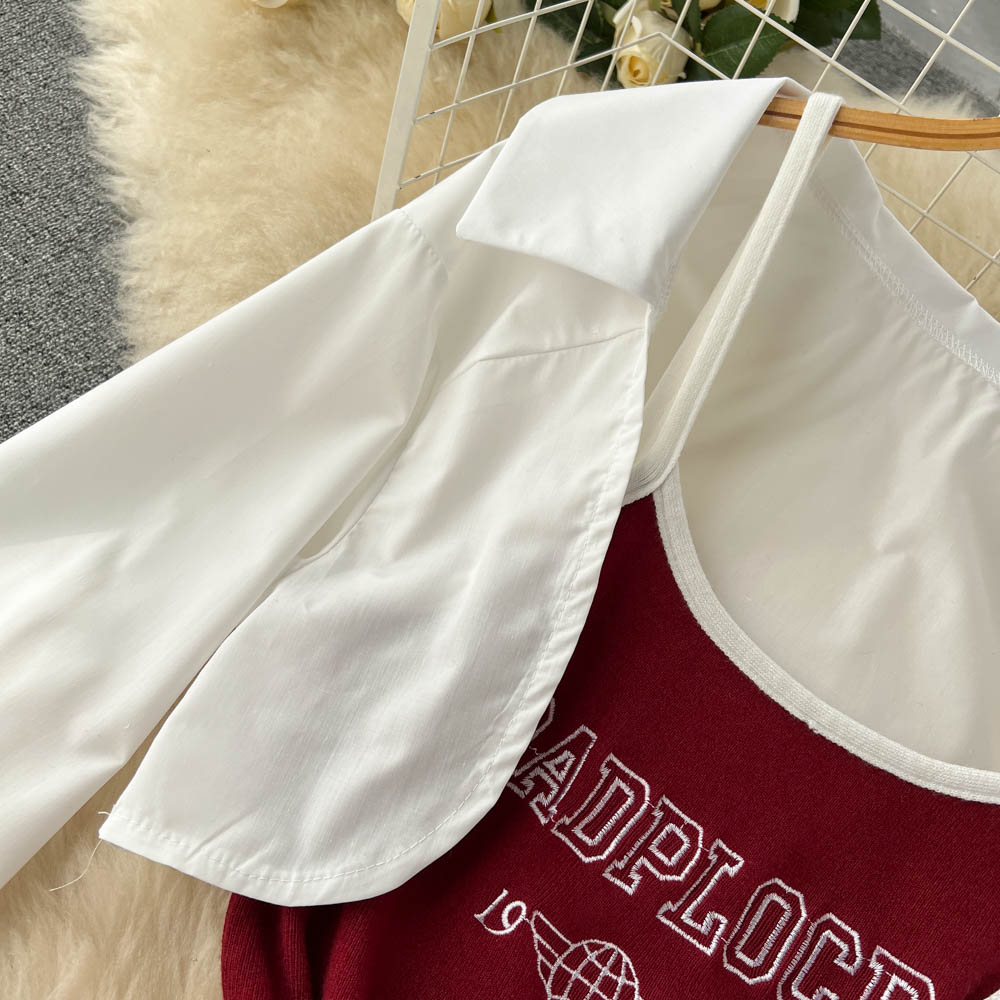Printing sling tops summer long sleeve shirt 2pcs set